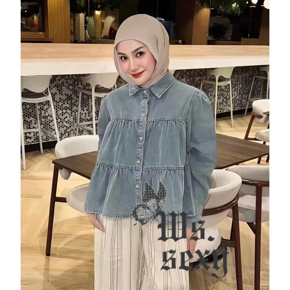 Nurmala Kemeja Jeans Crop Top Aasan Wanita Lengan Panjang thumbnail 2